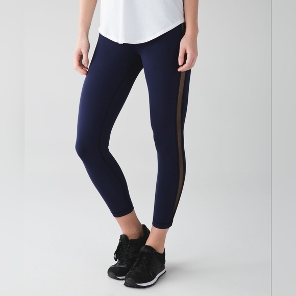 Lululemon High Times Pant (Wing Mesh) Leggings Womens 4 Deep Navy Luxtreme Yoga - Picture 6 of 16